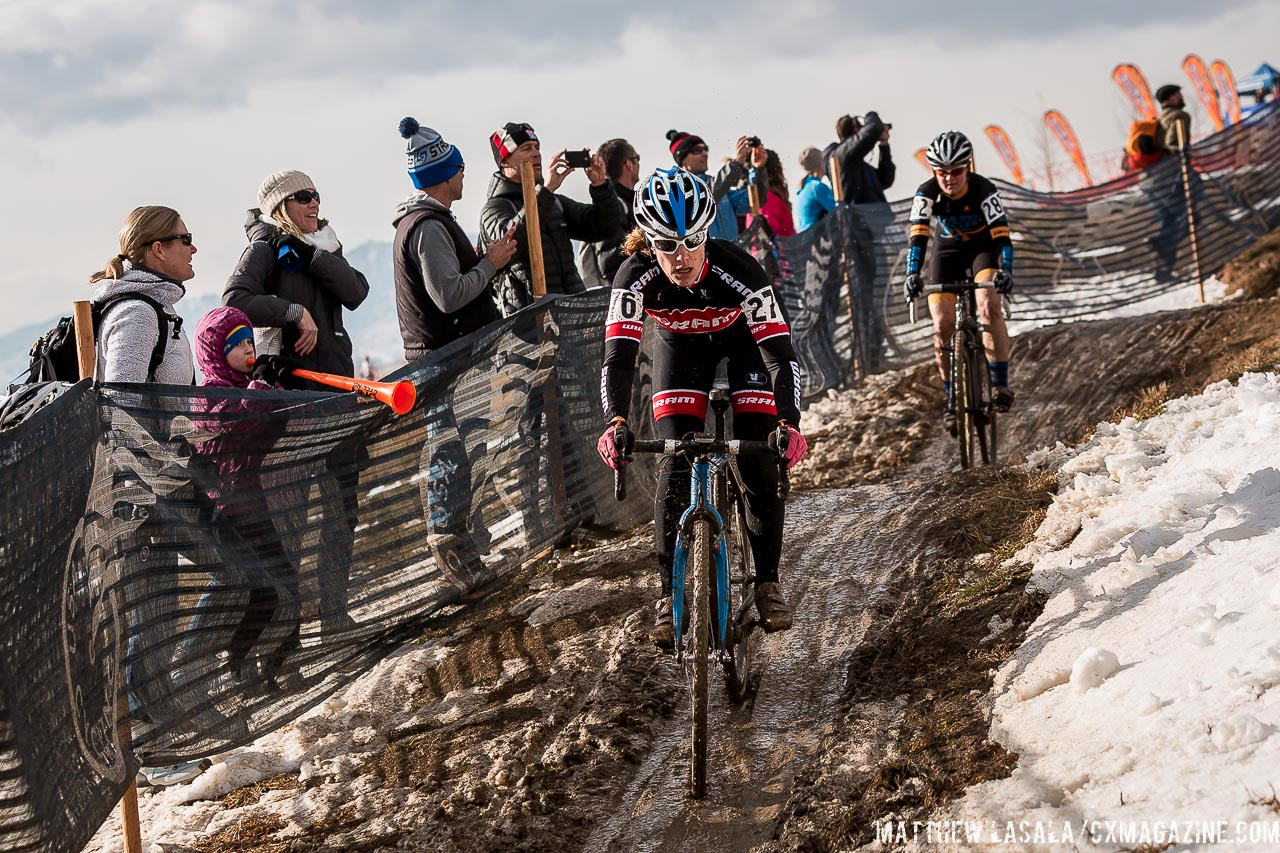 Erin Mascelli leaing Jauron Vetter down the off-camber. © Mathew Lasala