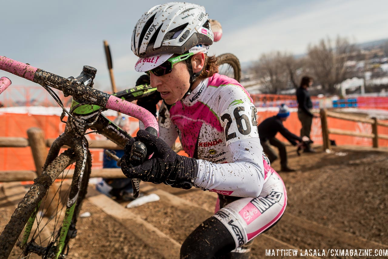 Baum climbs the stairs, ready for the downhill, her strength. © Mathew Lasala