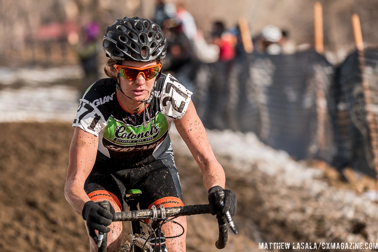 Christina Gokey-Smith raced in short sleeves and shorts, but raced hot to finish second.  © Mathew Lasala