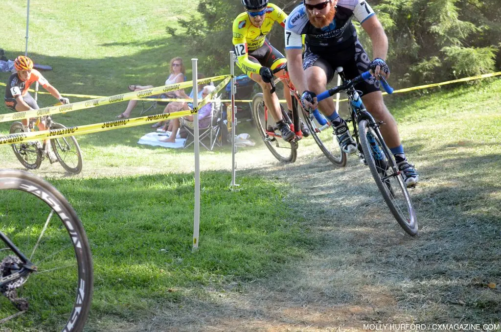 The second corner and steep uphill at Nittany Lion Cross Day 1. © Cyclocross Magazine