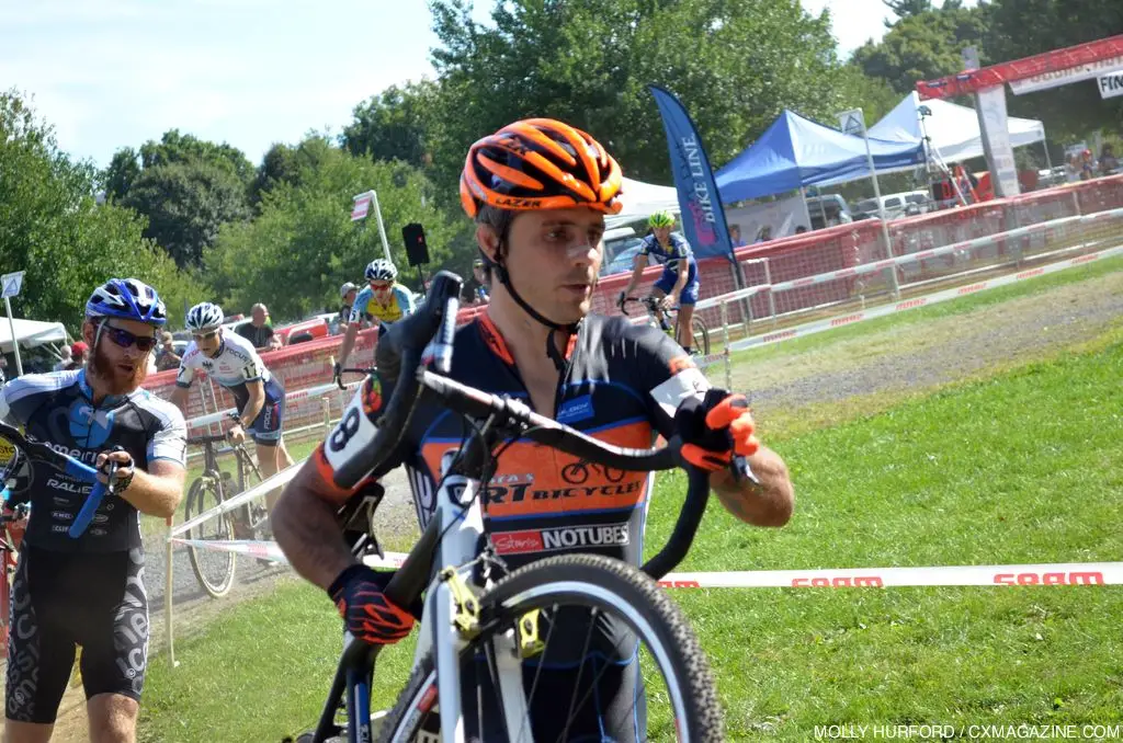 Weston Schempf heads over the barriers at Nittany Lion Cross Day 1. © Cyclocross Magazine