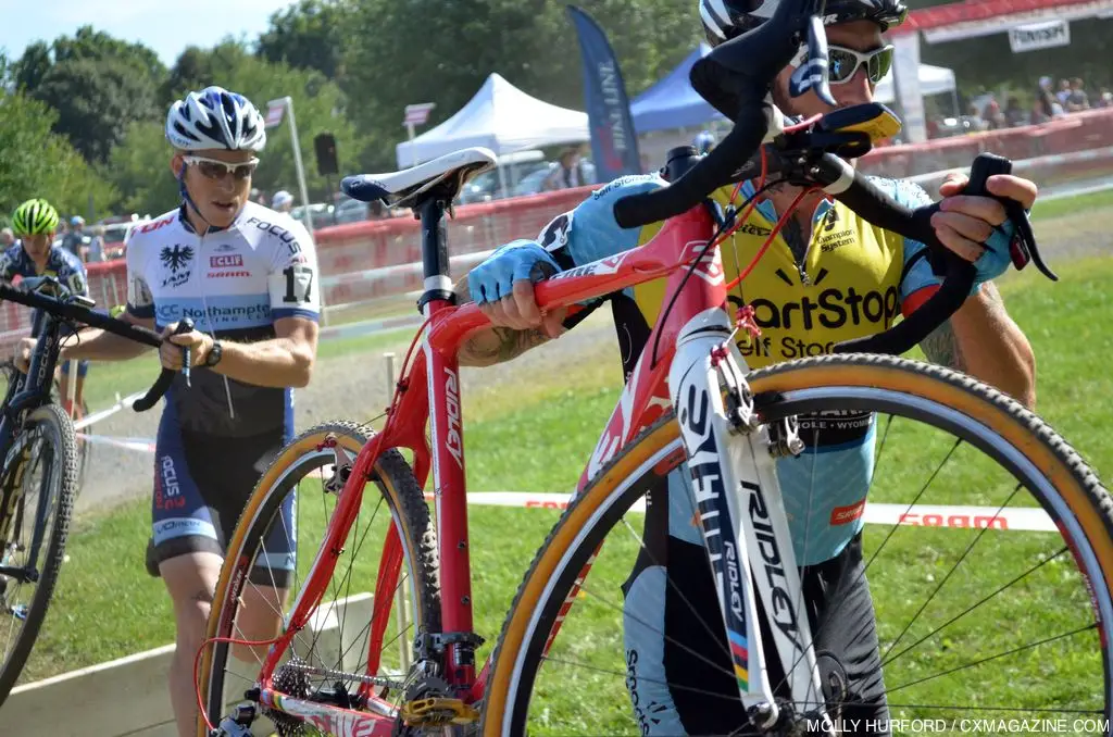 Adam Myerson leads a JAM Fund rider at Nittany Lion Cross Day 1. © Cyclocross Magazine