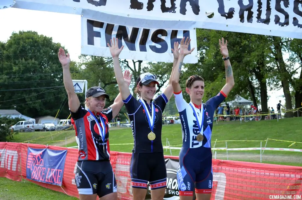 The women\'s podium at Nittany Lion Cross Day 2 2013. © Cyclocross Magazine