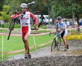 Racers had trouble with the barriers, since they sank into the mud and water.  ©  Jeff Bramhall