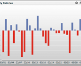 Using the program, the blue bars indicate a caloric excess whereas red indicates a caloric deficit.