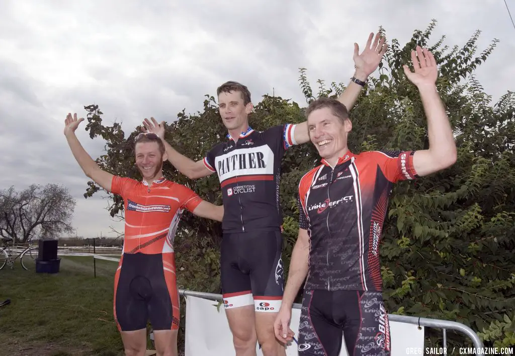 The podium, with Ernesto Marenchin on the 2nd step at Two Days in Dublin, Ohio State Cyclocross Championships. © Greg Sailor - VeloArts.com