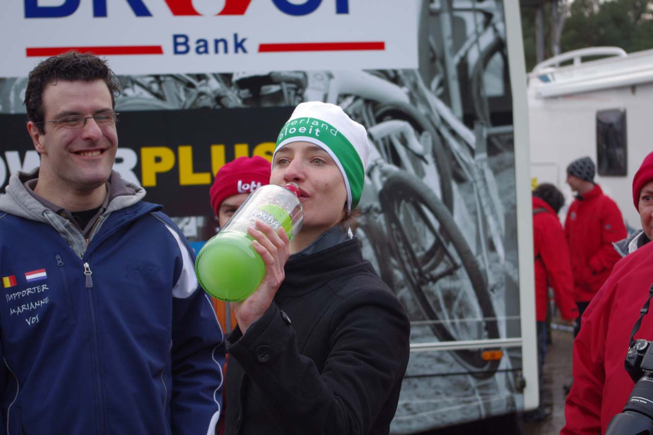 Marianne Vos taking a swig of the cactus jenever. ? Jonas Bruffaerts