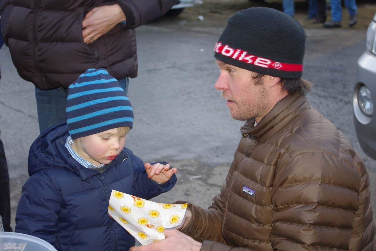 Jonathan Page enjoys a recovery meal with son Milo. ? Jonas Bruffaerts