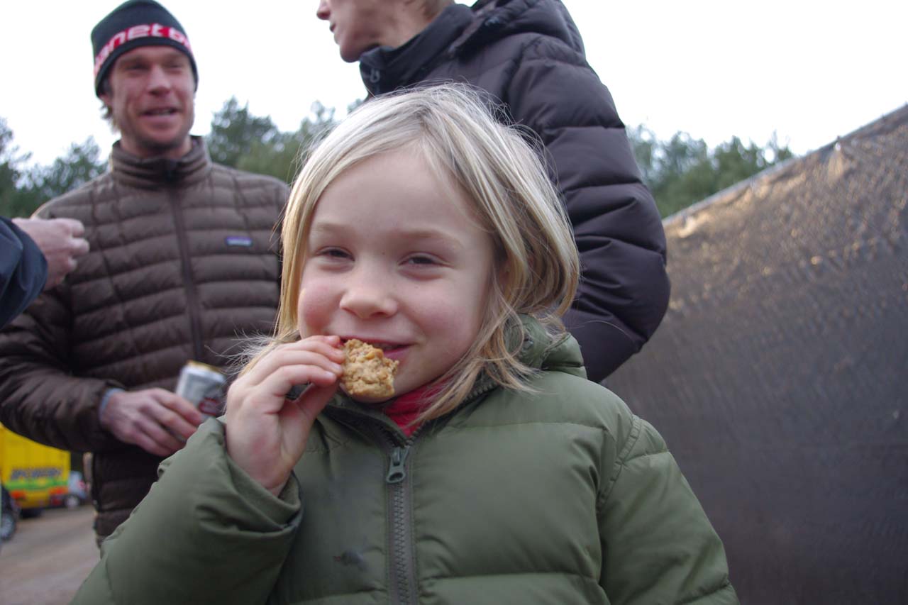 Emma Page enjoys some of the post-race treats. ? Jonas Bruffaerts