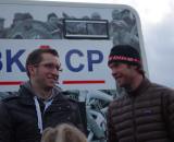 Jonathan Page enjoys good company, CXM&#039;s Dan Seaton, after the final race of the season. ? Jonas Bruffaerts