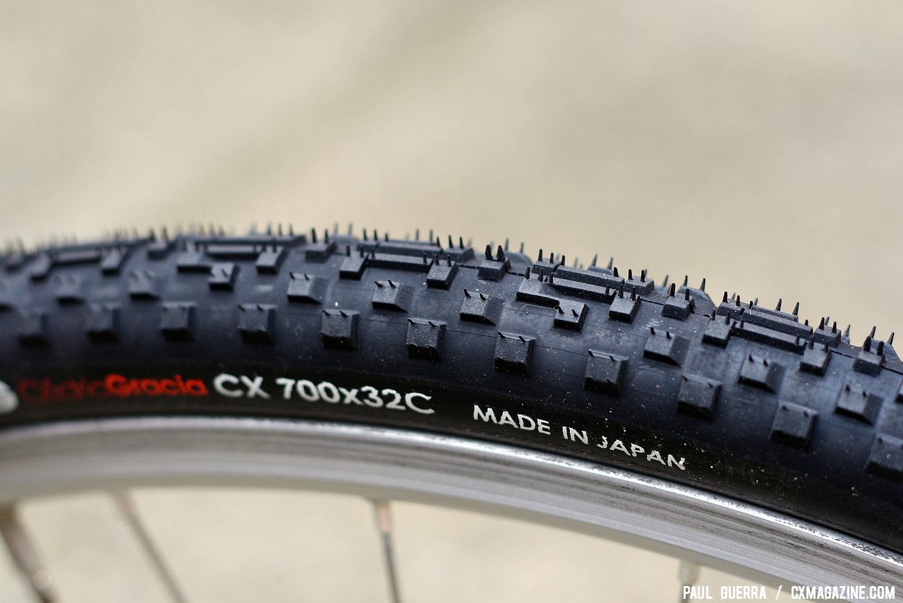 The side knobs look similar to the Cross Blaster and Cinder X on the Panaracer Cedric Gracia CXCG cyclocross clincher tire. © Paul Guerra / Cyclocross Magazine