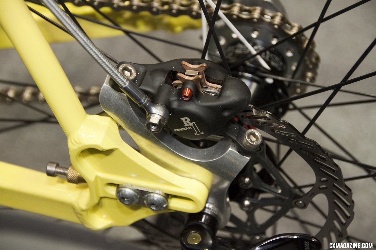 Formula\'s R1 brakes paired with a 324 Labs Brake Adapter handles the stopping on this Rock Lobster at NAHBS 2012. ©Cyclocross Magazine