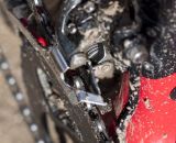 A SRAM chain watcher and steel cage Force derailleur kept Goguen pedaling through the relatively dry course. - Peter Goguen's Specialized CruX Carbon Pro bike. © Cyclocross Magazine