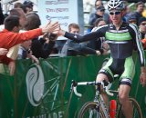 Jeremy Powers celebrates with the spectators after winning the first Planet Bike Cup USGP in Wisconsin. © Wil Matthews