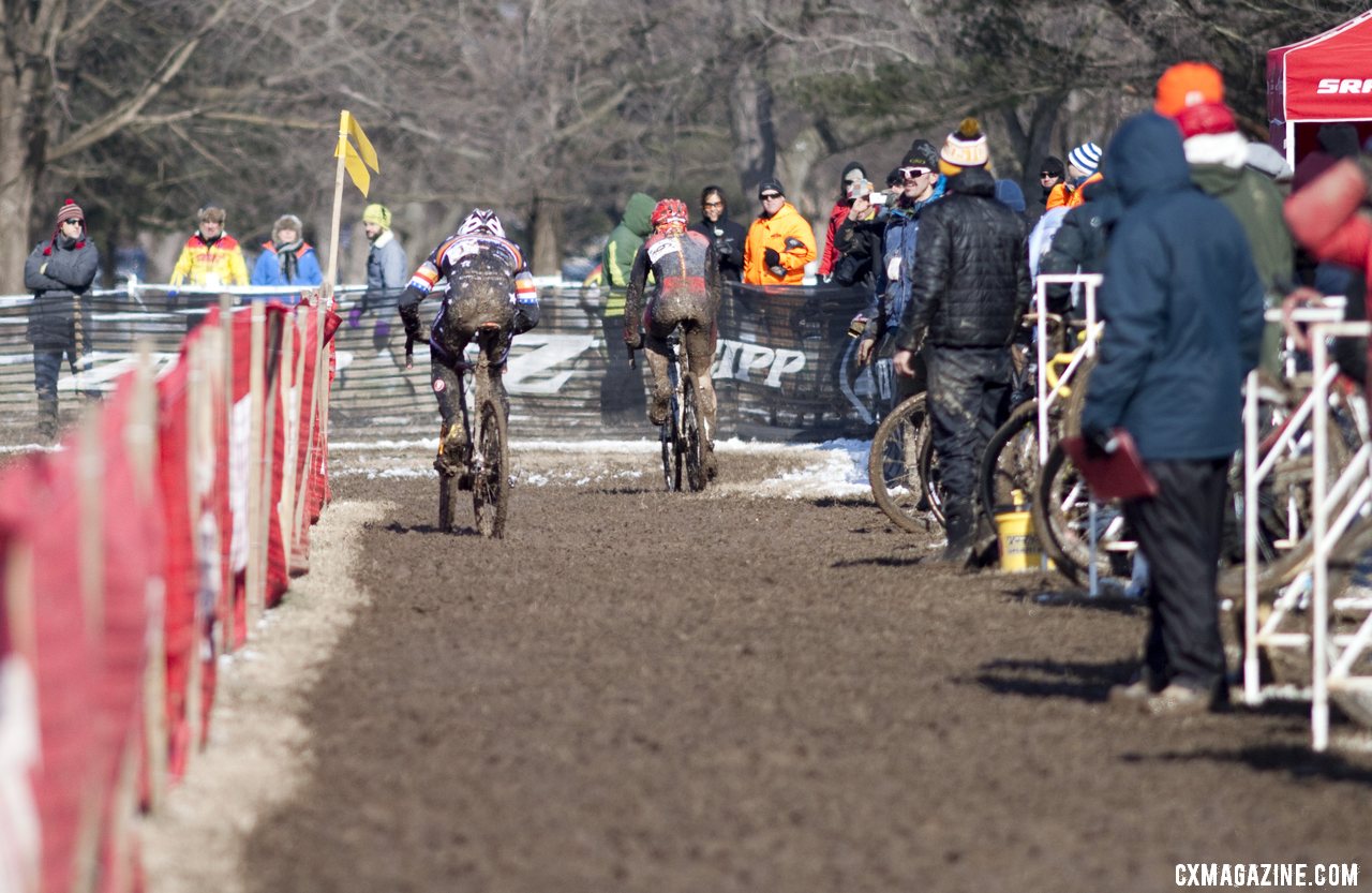 A tough day in the pits. Pietro and Webber before they were down to one bike.  © Cyclocross Magazine