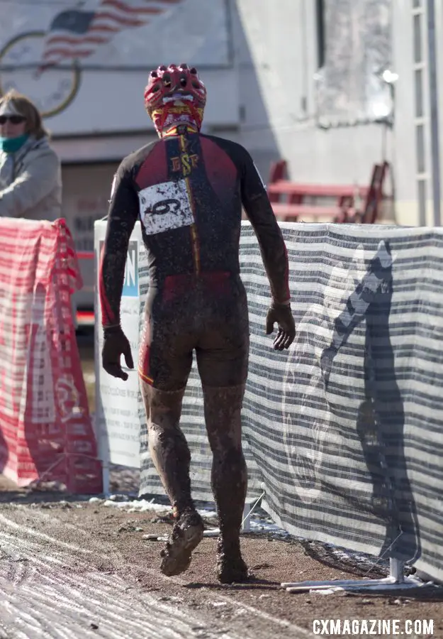 Pietro understandably upset with his luck and the lack of power washers. Masters Men 40-44, 2013 Cyclocross World Championships. © Cyclocross Magazine