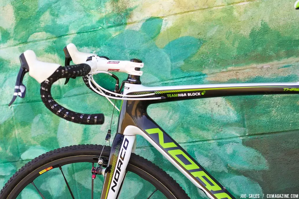 FSA Pro Wing Compact White handlebars with a FSA OS115 White stem. © Joe Sales