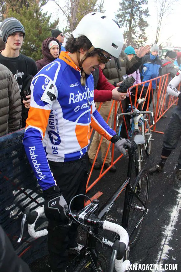 Craig contemplates his bike before the championship race. © Cyclocross Magazine