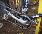 Dunlap chooses a double chainring setup with a Dura Ace front derailluer directing the chain. ? Cyclocross Magazine