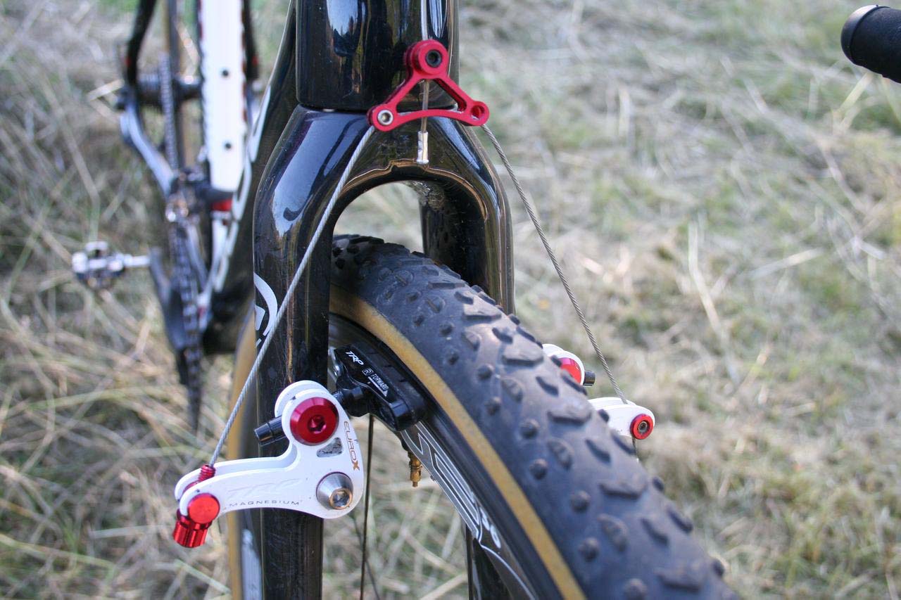Page runs a high straddle cable for better braking. © Cyclocross Magazine