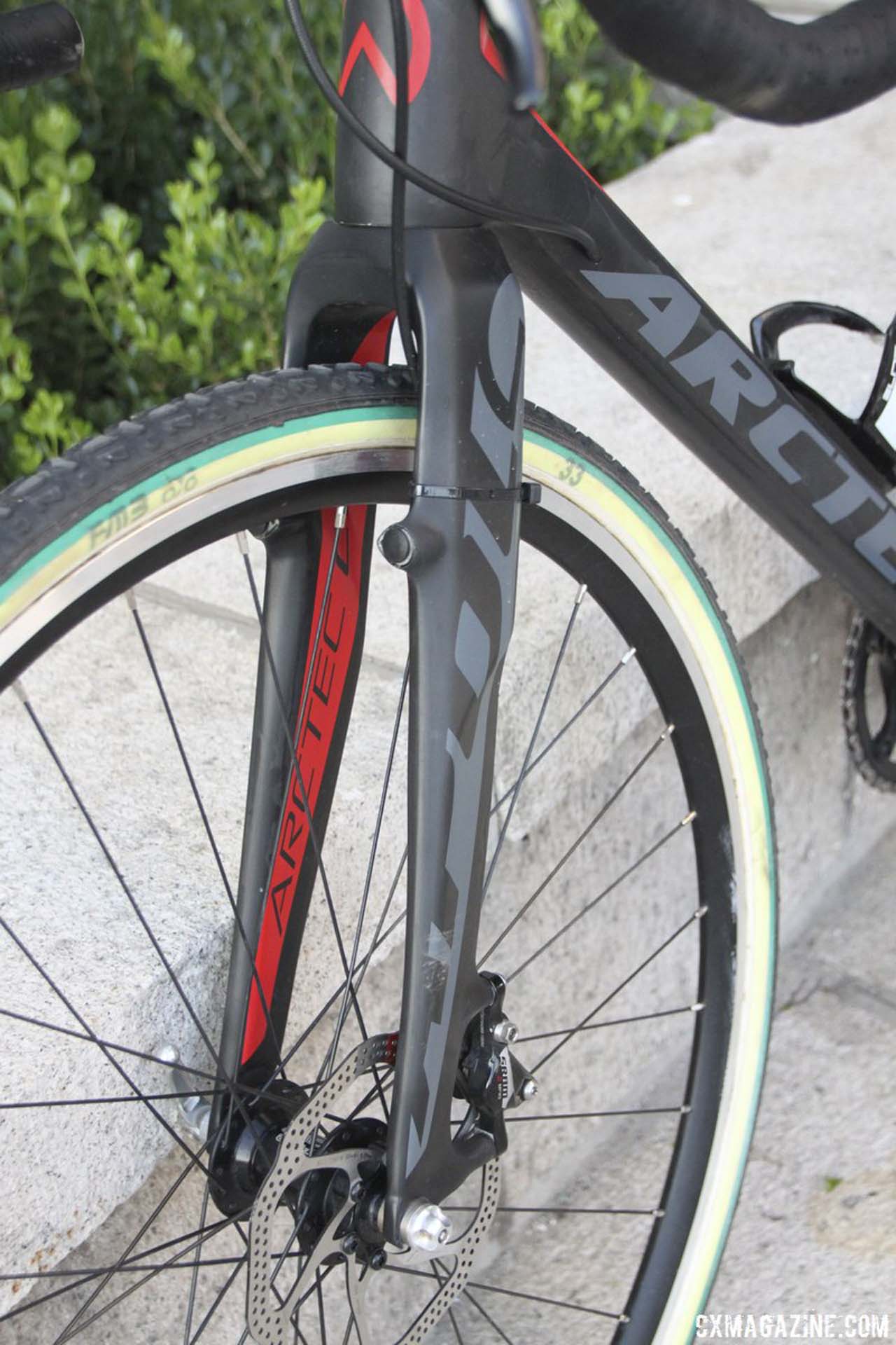 Jacobs’ Arctec CX fork, like the seatstays, will accommodate cantilever or disc brakes but the stock model is disc-only. © Cyclocross Magazine