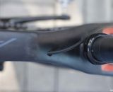 The Apollo Arctec CX’s rear derailleur cable location, coming out the top tube, is somewhat non-standard when compared to other bike makers' internal routing methods. © Cyclocross Magazine