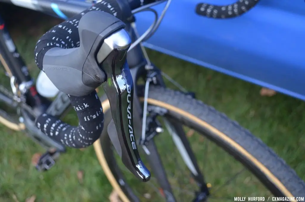 Shimano DuraAce shifters and Fizik bar tape on the Keough Cyclocross team bikes. © Cyclocross Magazine