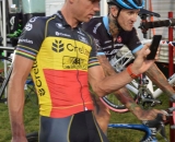 Sven Nys taking some pictures with Ben Berden before the race. © Cyclocross Magazine