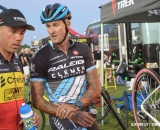 Sven Nys, left, and Ben Berden hanging out before the start of Cross Vegas. © Cyclocross Magazine