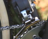 The Di2 front derailleur is bulkier than cable actuated models. © Jamie Mack