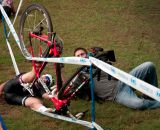 This racer narrowly landed his big air attempt during practice but a cameraman was occupying a particular piece of real estate he needed to finish the job. Â© Kevin White