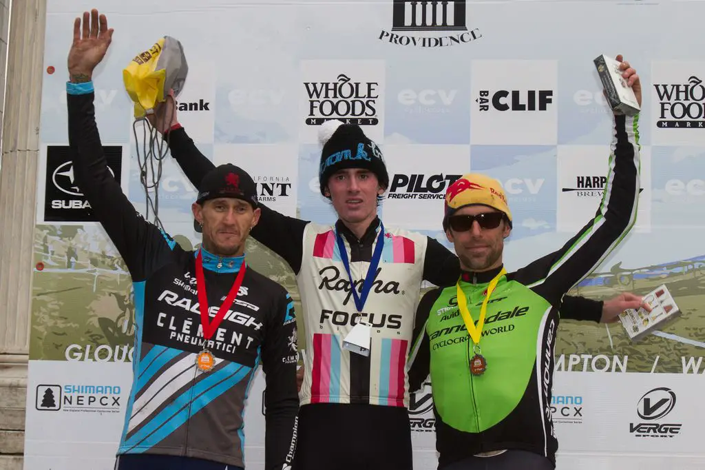 Today\'s Elite men\'s podium: Johnson, Berden, McDonald  . © Todd Prekaski