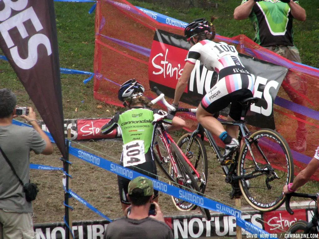 Antonneau and Day take different approaches to the stairs at Providence.  © Cyclocross MagazineAntonneau and Day take different approaches to the stairs at Providence.  © Cyclocross Magazine