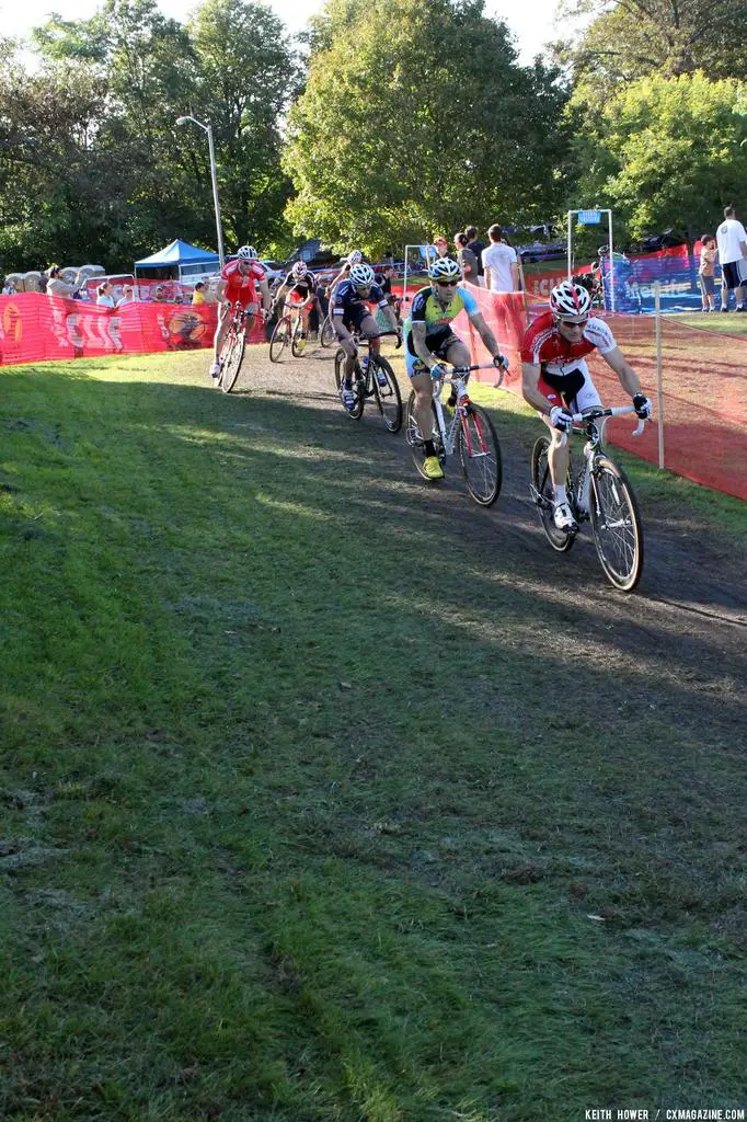 One rider drives the pace through a flatter section of the course. © Cyclocross Magazine