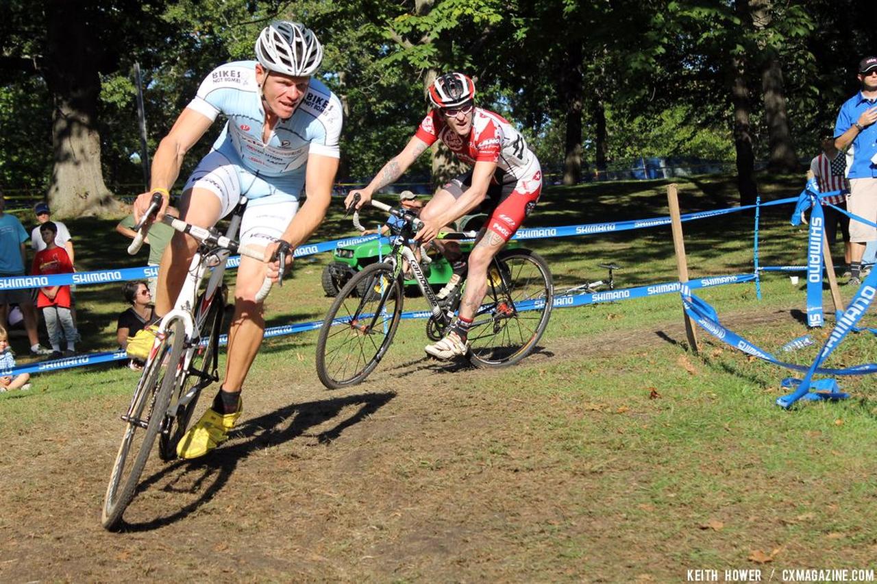 Coming out of the turn, the rider begins to accelerate. © Cyclocross Magazine