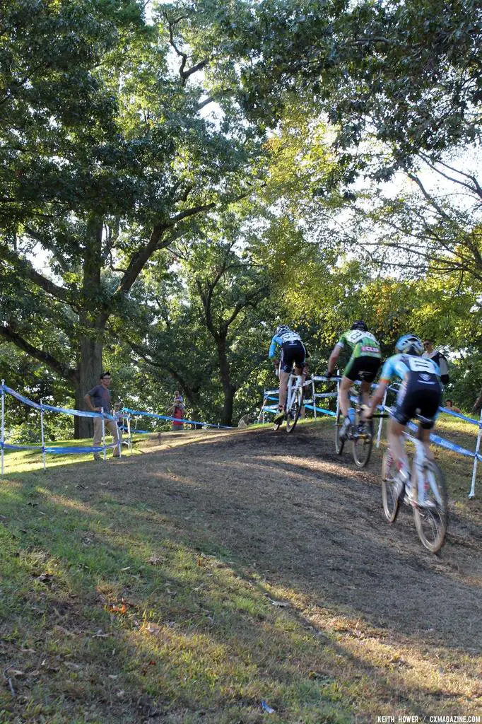A small pack of men blast up the hill. © Cyclocross Magazine