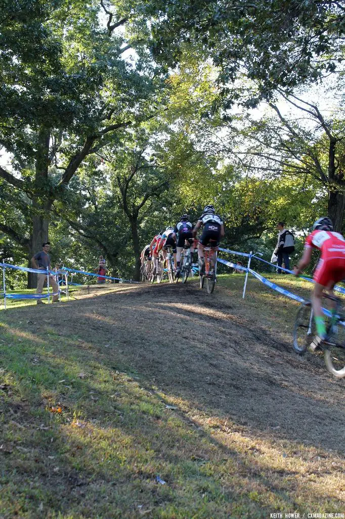 The field is strung out of the hill. © Cyclocross Magazine