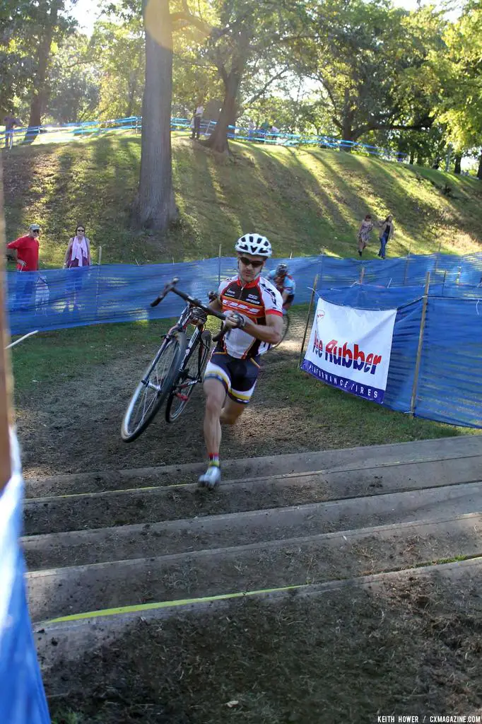 A lone rider tackles the stairs. © Cyclocross Magazine