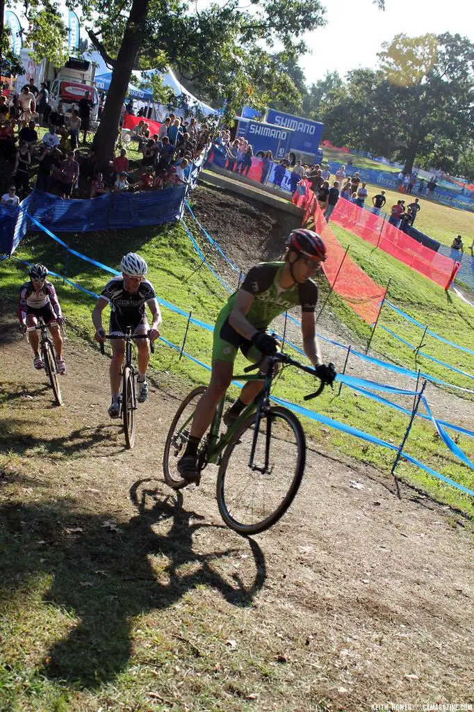 A steeper section of the course has riders out of the saddle. © Cyclocross Magazine