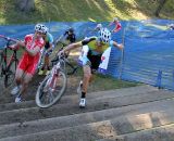 A rider nearly loses his bike on the stairs. © Cyclocross Magazine
