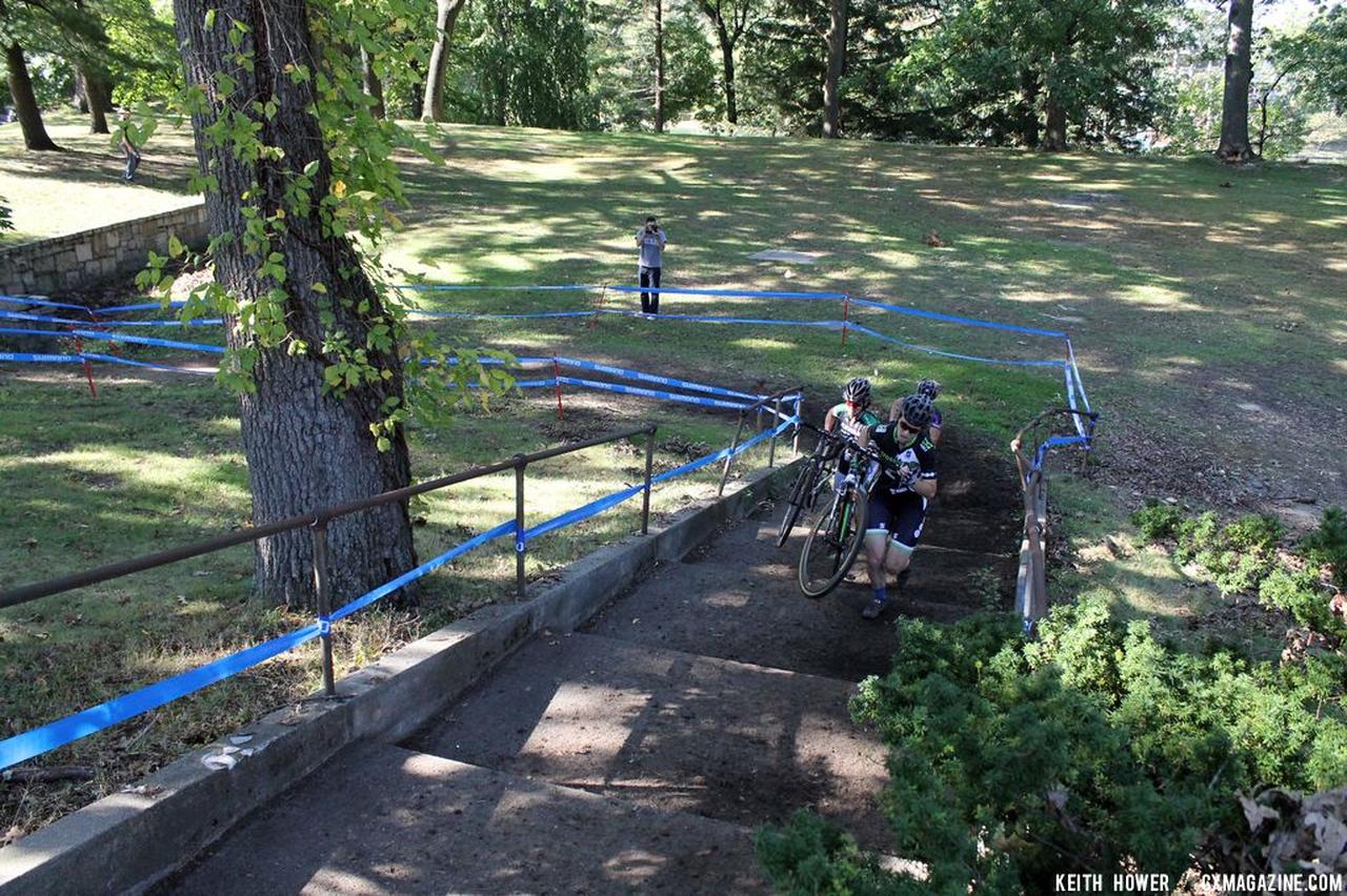 A pack of three confront the stairs. © Keith Hower