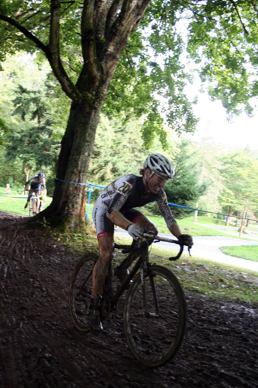 Molly Cameron navigating a tricky root section. Photo by Robbie Carver