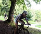 Molly Cameron navigating a tricky root section. Photo by Robbie Carver