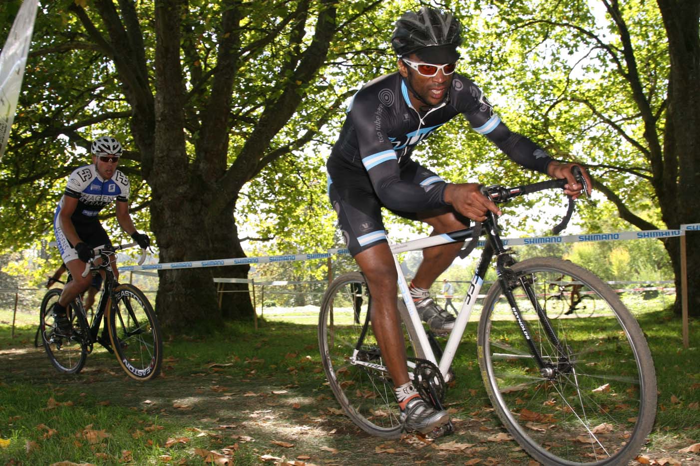 Bernard Georges of Hup United pilots his 333Fab singlespeed through the trees. by Janet Hill
