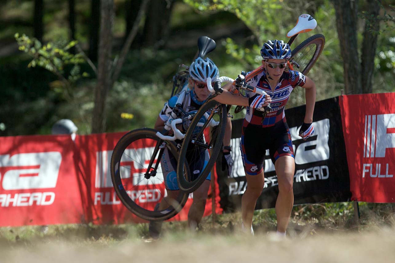 Helen Wyman took to the front on the first run-up. by Joe Sales