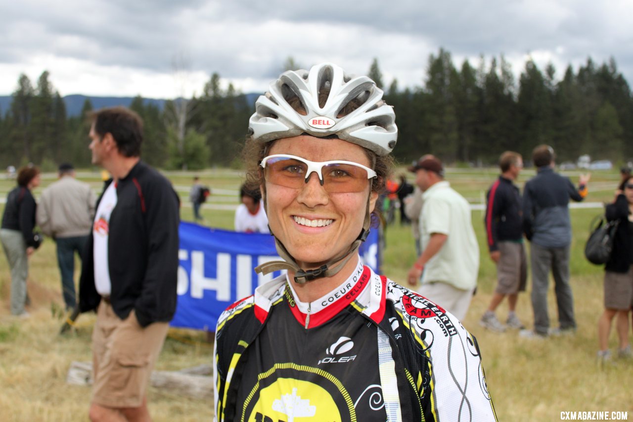 Jenni Gaertner from Idaho finished fifth and was all smiles after realizing she likely won the Raleigh bikes and travel money. © Cyclocross Magazine