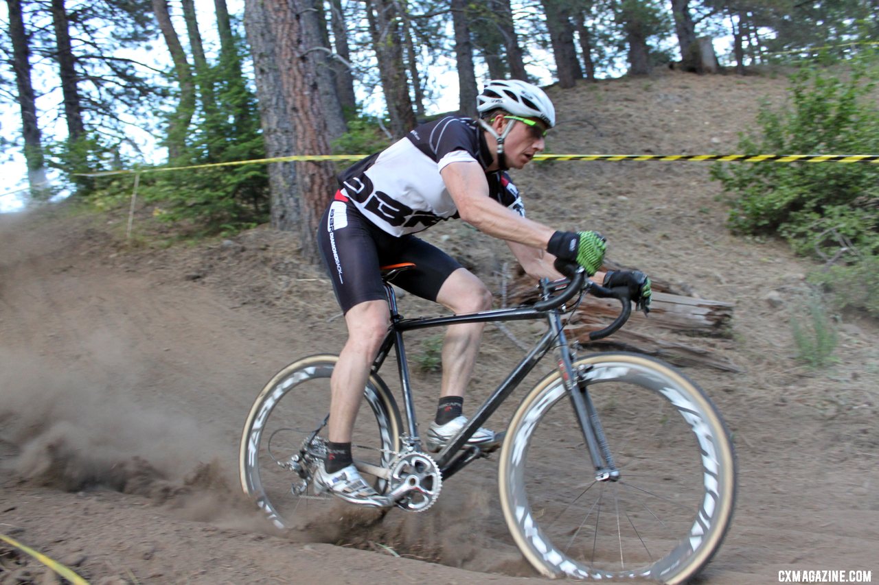 Stevenson floats the downhill. Raleigh Midsummer Night cyclocross race. © Cyclocross Magazine