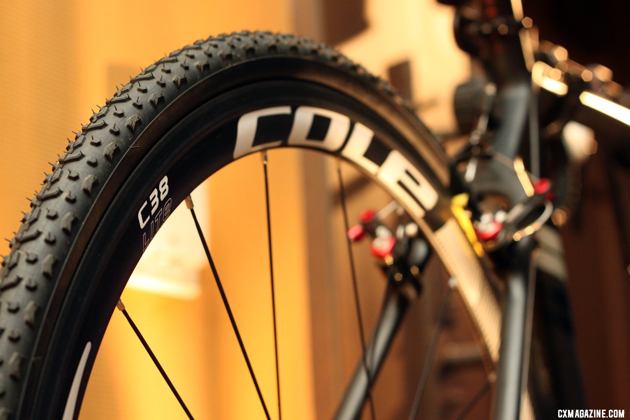 Raleigh opts for the Cole C38 carbon clinchers for weight savings, but we\'d imagine many will swap them out on race day for tubulars.  © Cyclocross Magazine  