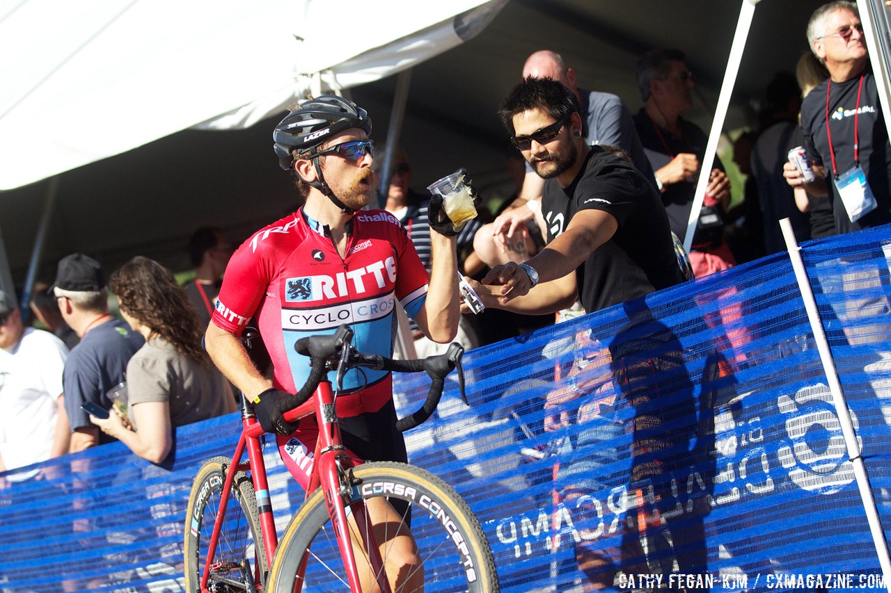 Riders had to stay hydrated. 2013 Raleigh Midsummer Night\'s cyclocross. © Cathy Fegan-Kim