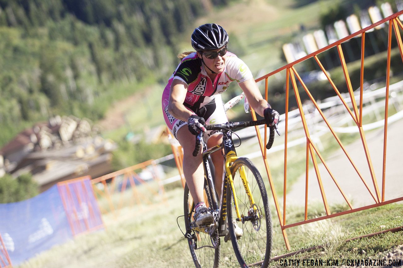 Amanda Carey led most of the race. 2013 Raleigh Midsummer Night\'s cyclocross race. © Cathy Fegan-Kim